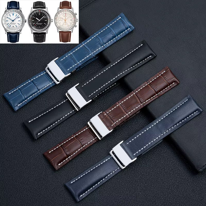 Bracelet de montre en cuir véritable pour hommes