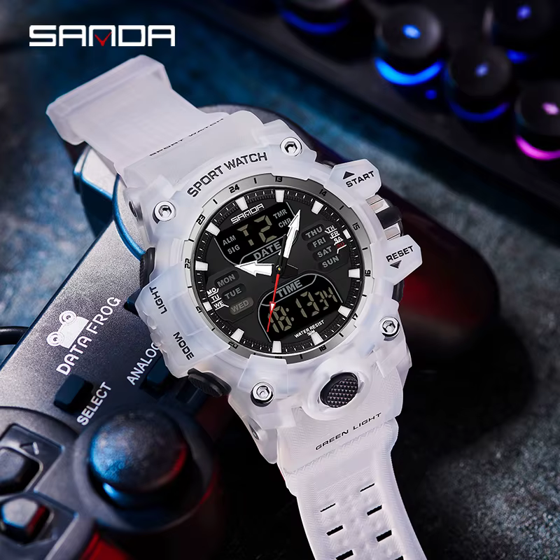 SANDA hommes montres de sport double affichage analogique numérique LED électronique
