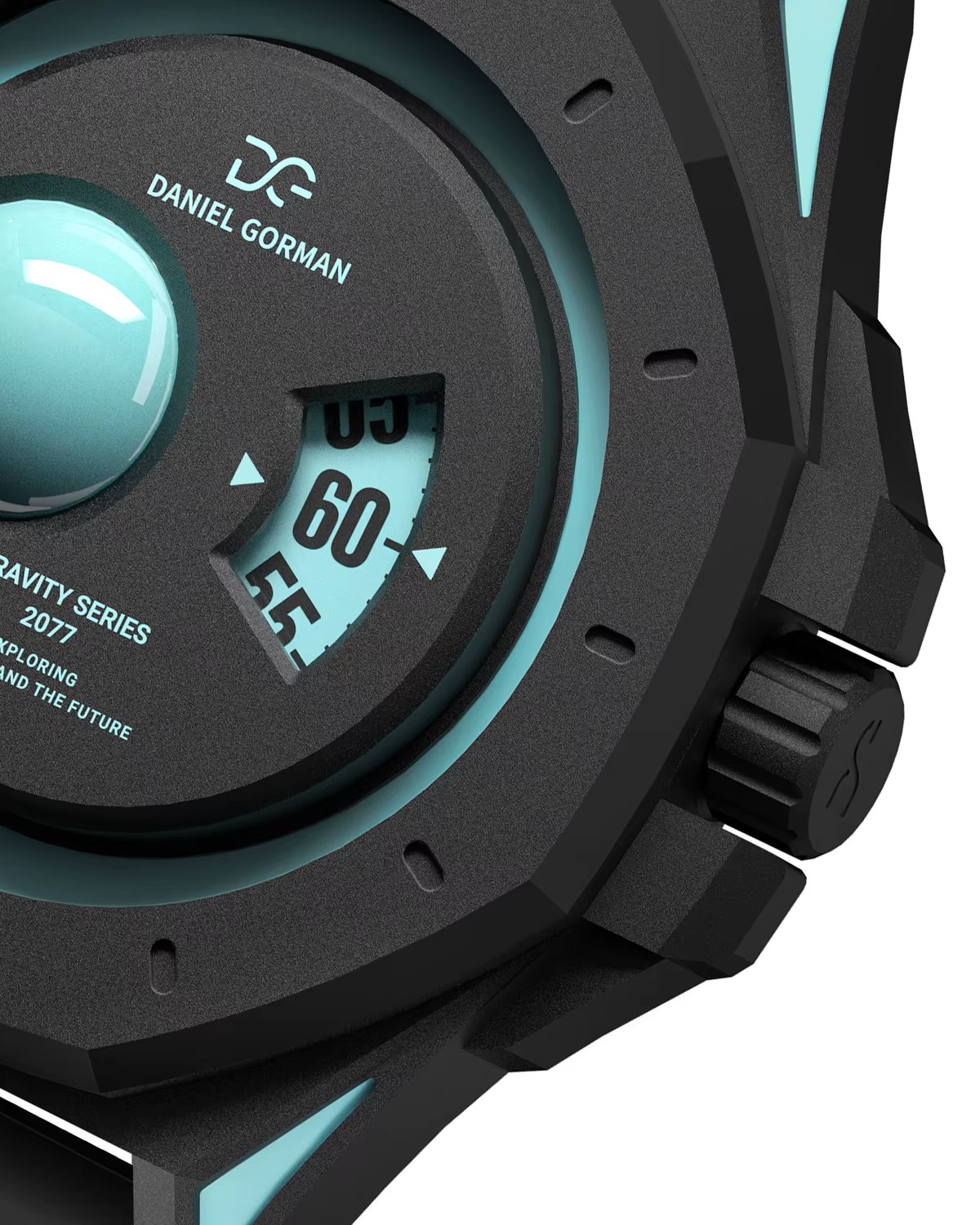 Montre à quartz pour homme Daniel Gorman Gravity Series - Cadran bleu glace Uranus, design science-fiction, montre sport avec bracelet en silicone