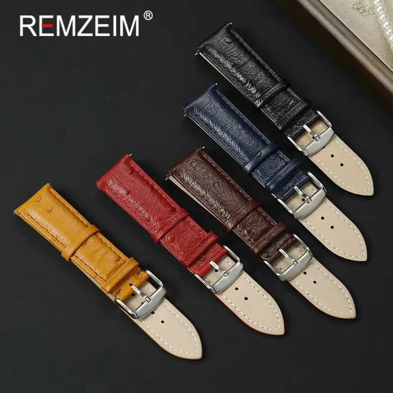 Bracelets de poignet en cuir motif d'autruche 18mm 20mm 22mm bracelet de montre hommes femmes