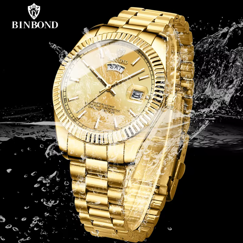 BINBOND B7012 hommes mode affaires sport montre à Quartz 30M étanche lumineux classique calendrier horloge créative