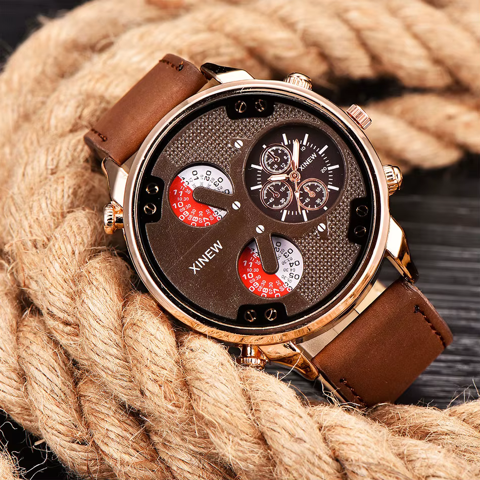 Original XINEW marque hommes montres noir garçons mode bracelet en cuir cadeaux Montre à Quartz Relogio Masculino