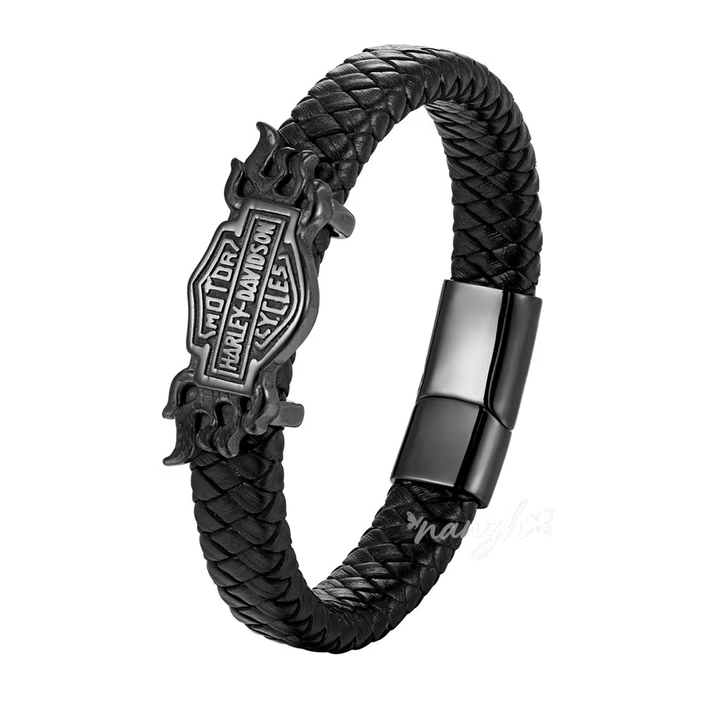 Bracelet en cuir tressé Knight Shield, bracelet tendance en acier inoxydable pour Harley Davidson, équipement de protection pour la conduite