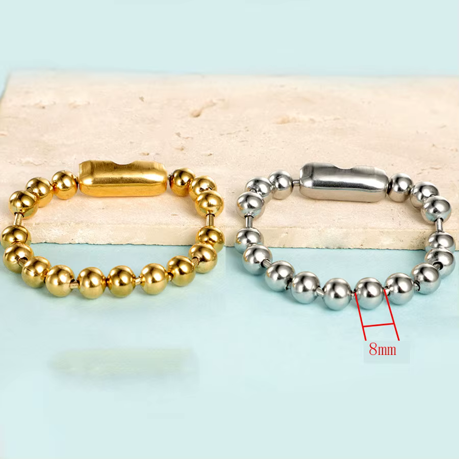JOPulsera-Bracelet de perles en acier inoxydable pour hommes et femmes, perle de document en métal, or et argent, 8mm