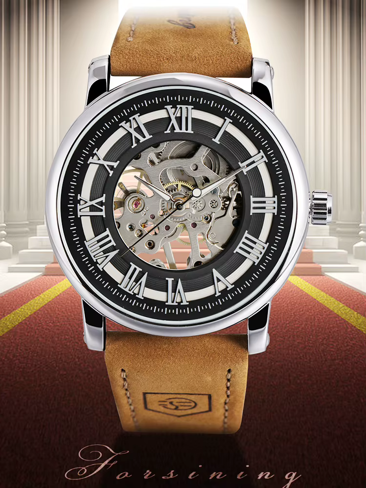 FORSINING Original acier squelette mécanique homme montre mouvement manuel horloge étanche en cuir de luxe Vintage hommes montres