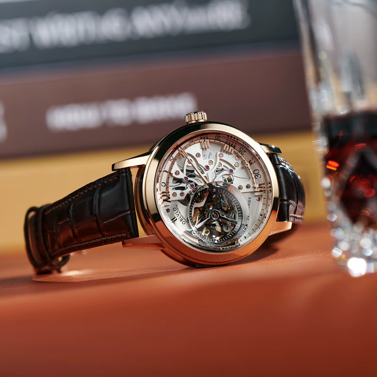 OBLVLO Luxe Rétro Casual Hommes Squelette Automatique Montres Mécanique Bracelet En Cuir De Veau Cristal Minéral Verre Étanche Cadran 45 VM