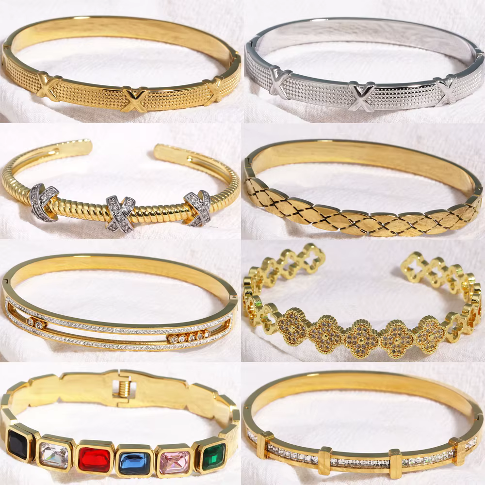 Bracelet ouvert de luxe en Zircon brillant pour femmes, en acier inoxydable exquis, Design X, bijoux cadeau de fête de mariage
