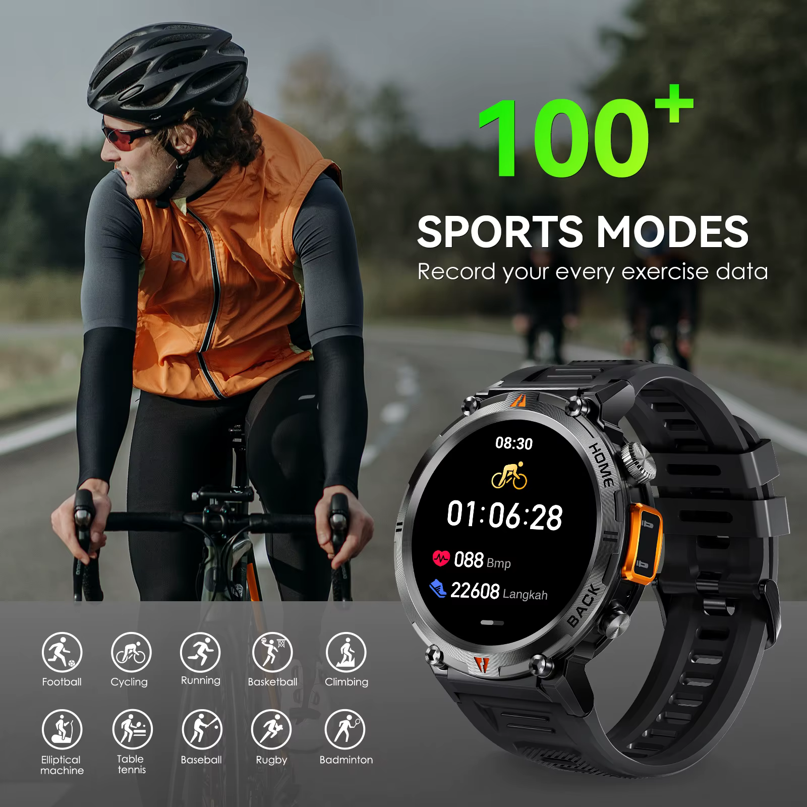 EIGIIS montre intelligente militaire pour hommes avec LED 1.45 " Smartwatch extérieur avec appels Bluetooth moniteur de fréquence cardiaque et de sommeil traqueur d'activité physique