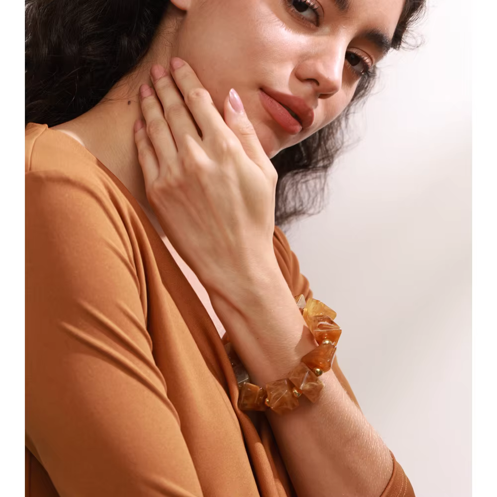 Yhpup 2025 ambre résine acrylique géométrique perle chaîne grand Bracelet