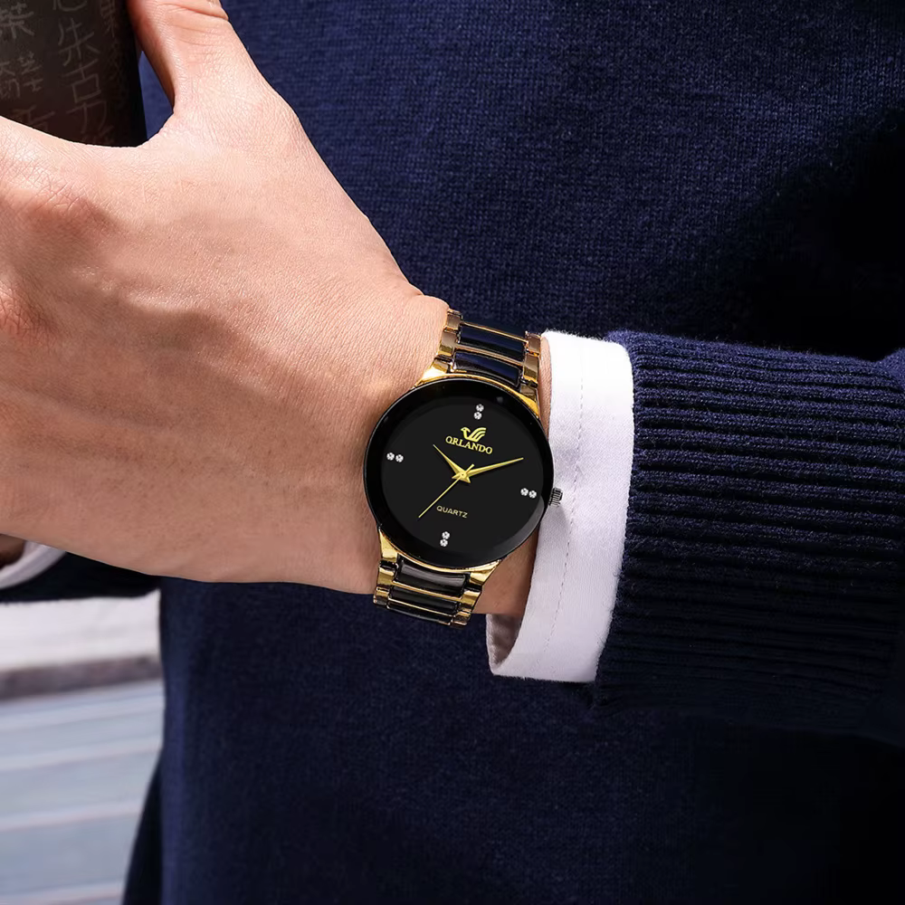 Montre homme quartz en acier à cadran noir