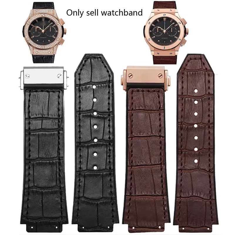 Bracelet d'accessoires de montre en cuir véritable noir marron pour Hublot série Big Bang