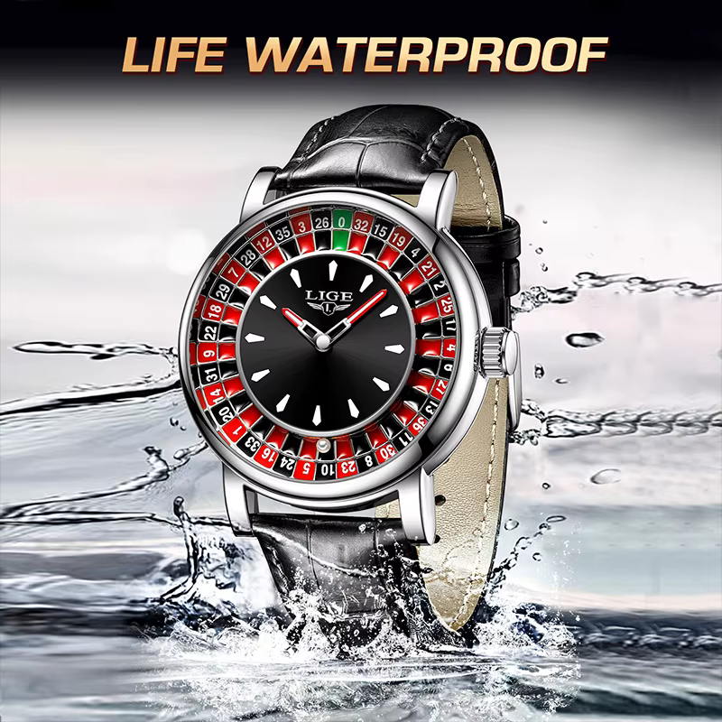 Lige nouvelles montres pour hommes en vedette étanche lumineux montre-bracelet à quartz cadran Las Vegas Roulette Table