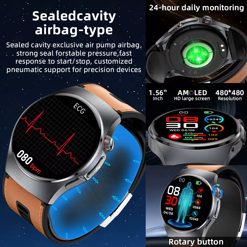 Montre connectée LIGE avec pompe à air et airbag pour la mesure de la pression artérielle, moniteur de santé multidimensionnel, examen physique microscopique, ECG+PPG