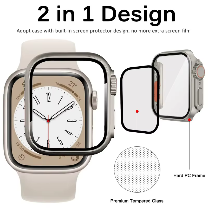 Verre + boîtier pour Apple Watch 11 10 46/42mm 9 8 7 45/41mm, protection d'écran, changement à Ultra 3/2/1 iWatch 6 5 SE 44/40mm