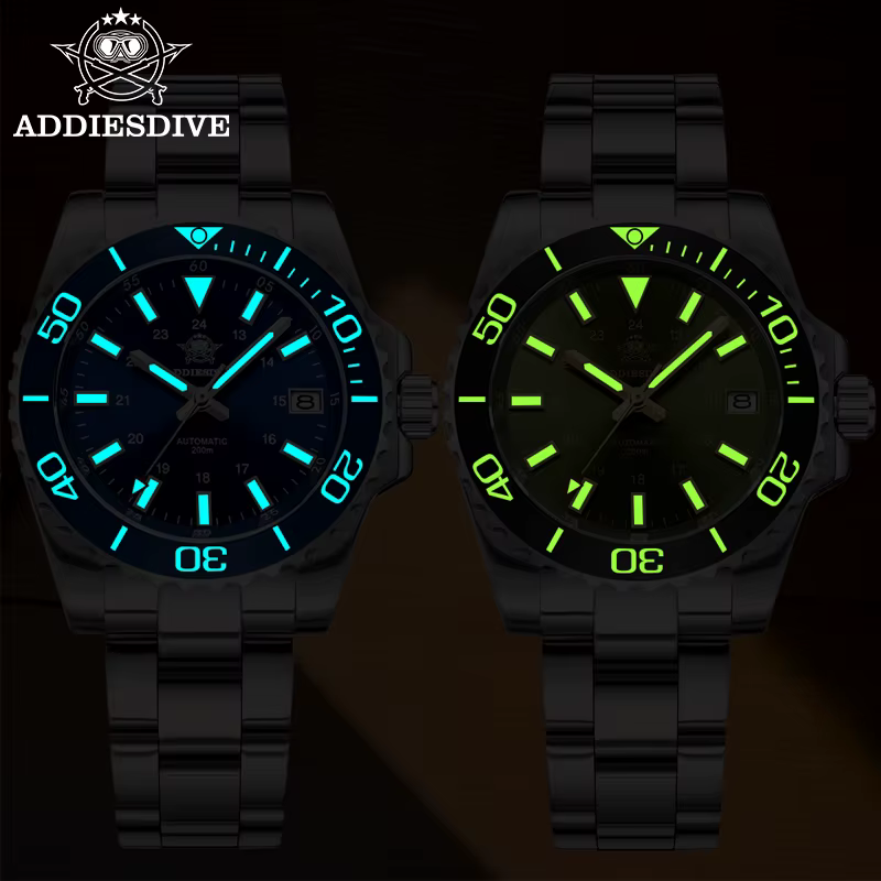 ADDIESDIVE montres mécaniques automatiques 8215 mouvement AD2504 20Bar étanche BGW9 montre en verre saphir Super lumineux pour hommes