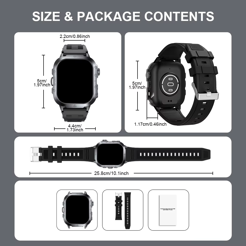 Montre connectée de 2, 01 pouces avec lampe torche LED