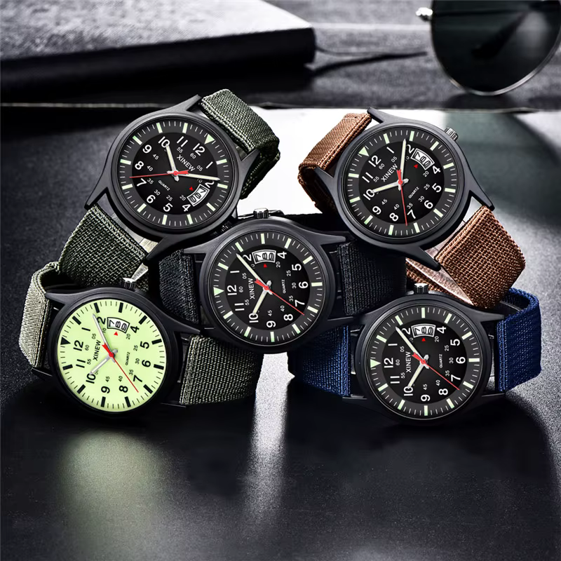 Original XINEW marque montres pour hommes mode bracelet en Nylon militaire sport Date montre à Quartz Erkek Barato Saat Relogio Masculino