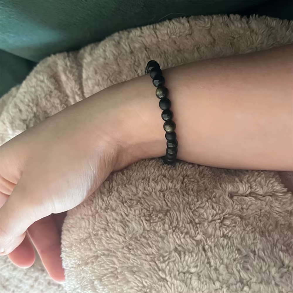 Bracelet triple protection, bracelet en pierre naturelle noire, bracelet en obsidienne dorée, bracelet perlé réglable, 1 pièce