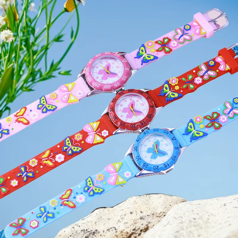 Enfants garçon fille apprendre le temps montres à quartz numériques élève de l'école primaire mignon rose papillon
