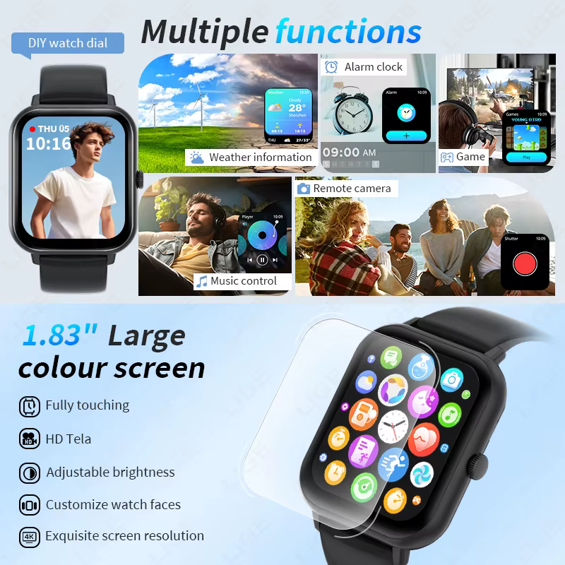 LIGE 2025 nouveau GPS Tracker montre intelligente 1.83 "écran HD 100 + sport Bluetooth appel étanche