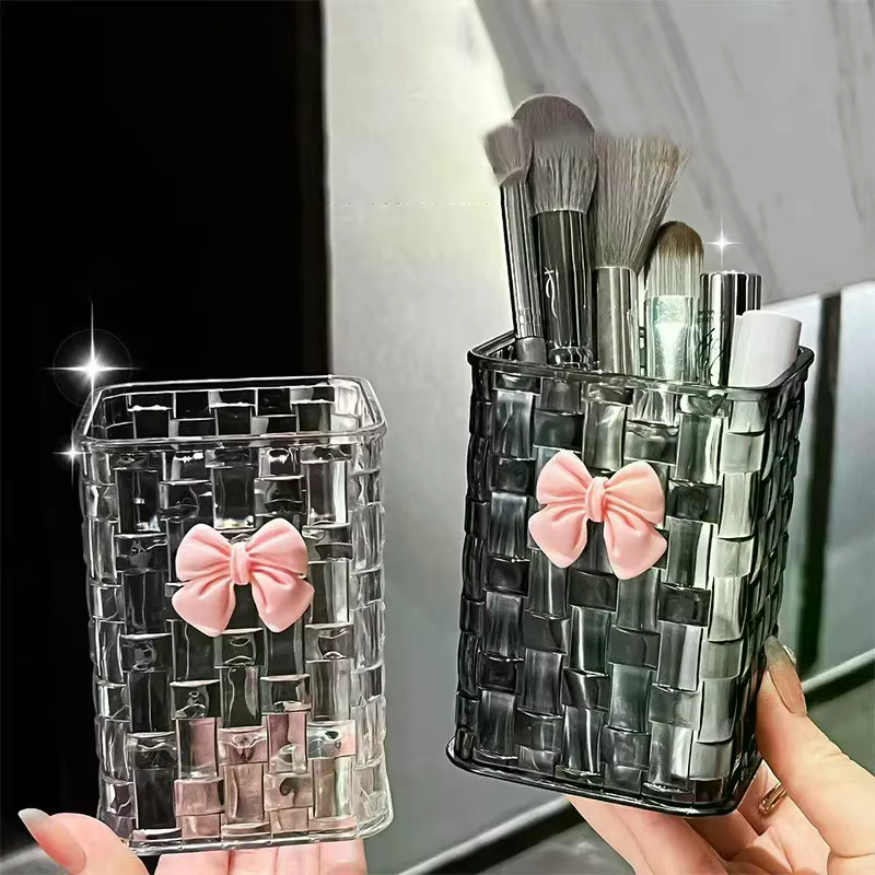 Porte-stylo et boîte de rangement pour bureau, avec décoration en forme de nœud et panier de rangement, adapté au stockage des fournitures de bureau