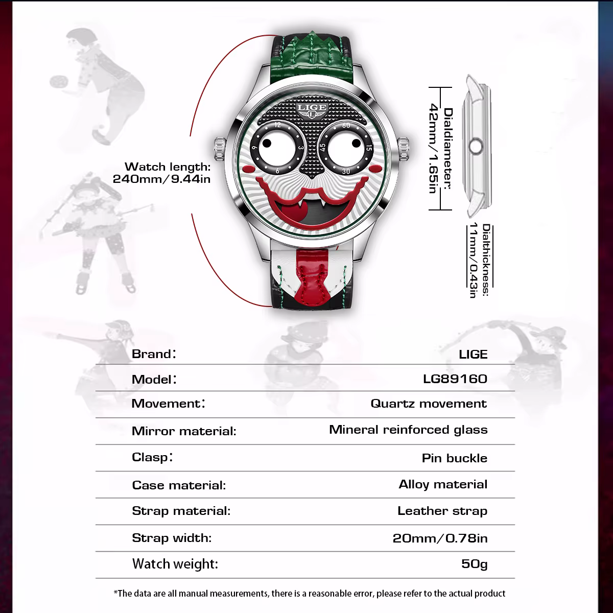 LIGE 2026 nouvelle montre Clown Cool hommes mode affaires étanche en cuir Joker
