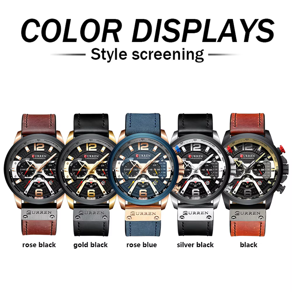 Istro REN-Montre de sport chronographe en cuir bleu pour homme
