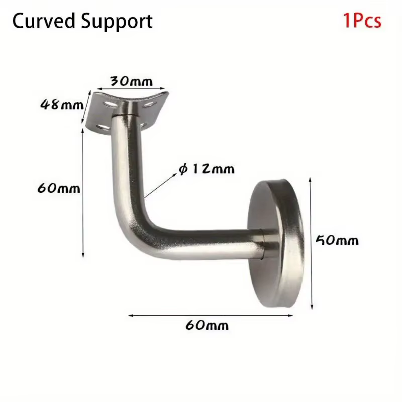 Supports de main courante d'escalier, 2 pièces, Support mural en acier inoxydable, Balustrade argentée pour outils de quincaillerie pour hôtels ménagers