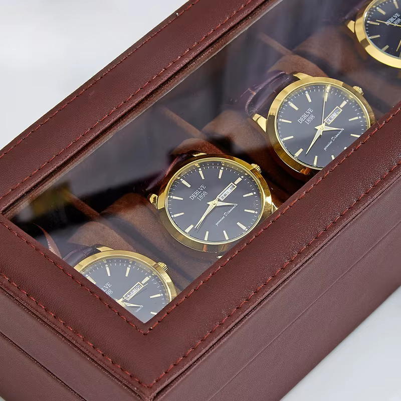 Boîte à montres en cuir PU à 6 emplacements - Étui de rangement et d'exposition de luxe pour montre-bracelet