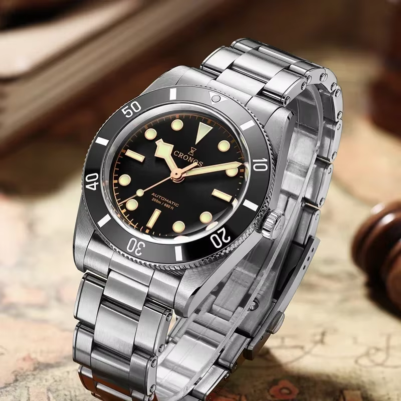 2025 Cronos montres de luxe pour hommes 37mm plongeur BB54 Vintage automatique mat/lunette en aluminium femelle fin liens saphir 20 Bar L6033