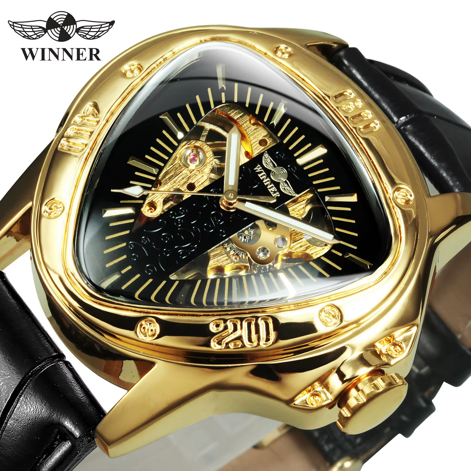 Winner – montre officielle Triangle squelette doré pour homme
