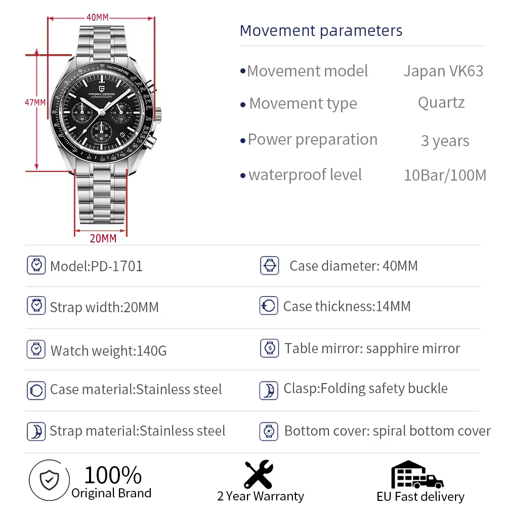 Montres pour hommes PAGANI DESIGN 2026 Nouvelle V5 PD1701 Montre à quartz de luxe