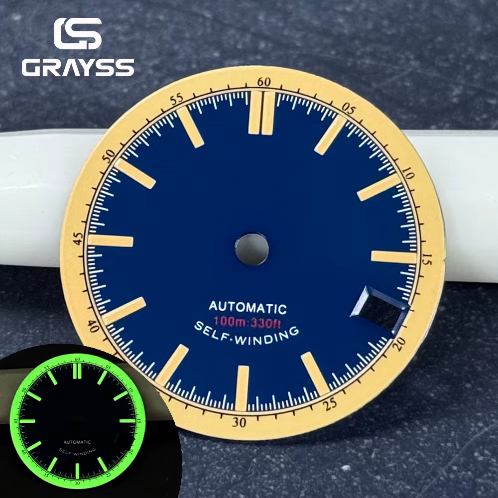 Nouveau cadran de montre rétro bleu marine/noir de 28.5mm pour SKX nh35 nh34