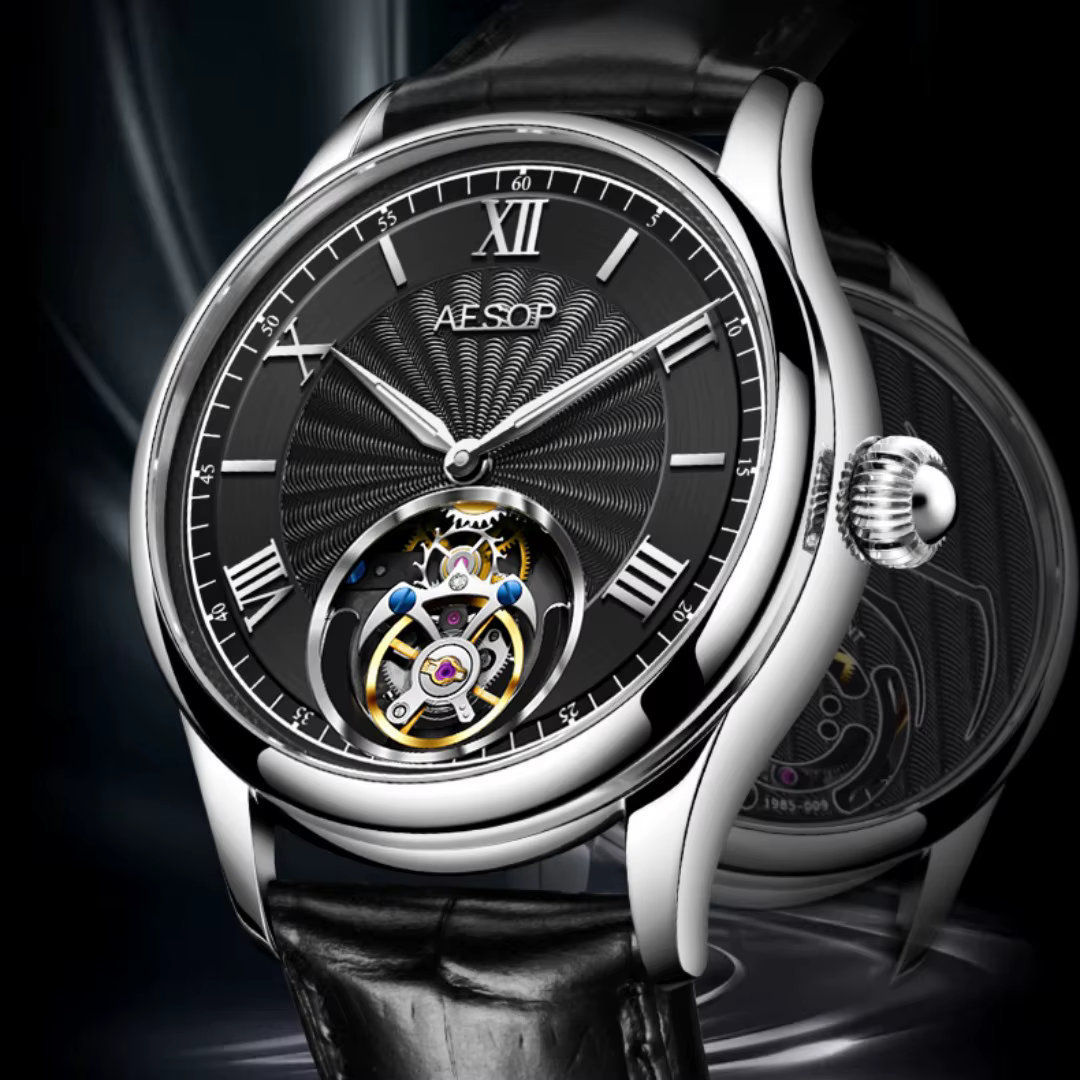 AESOP Tourbillon automatique montres mécaniques édition limitée hommes mouvement à remontage manuel montres-bracelets en cuir/acier inoxydable