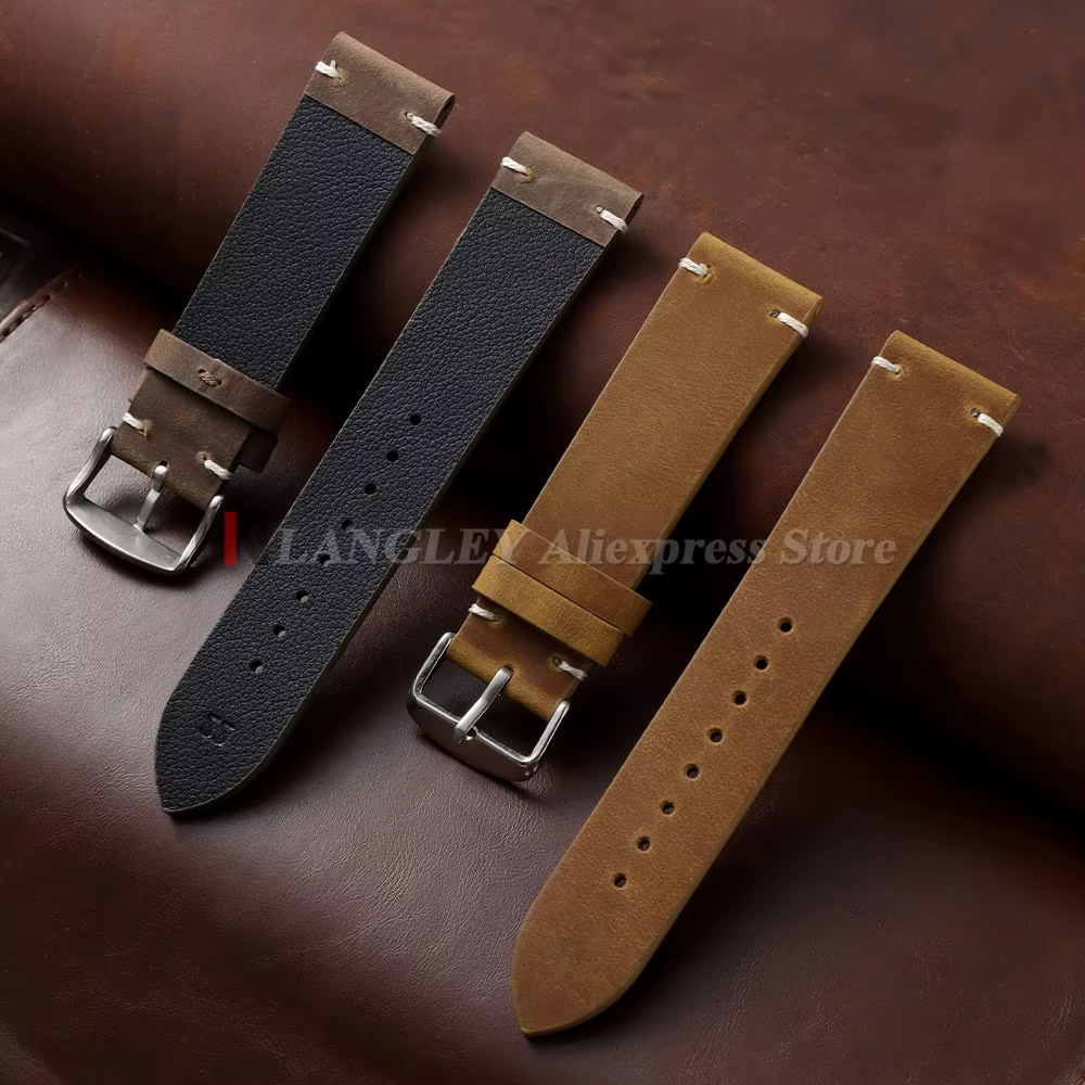 Bracelet de montre vintage en cuir de vachette ciré