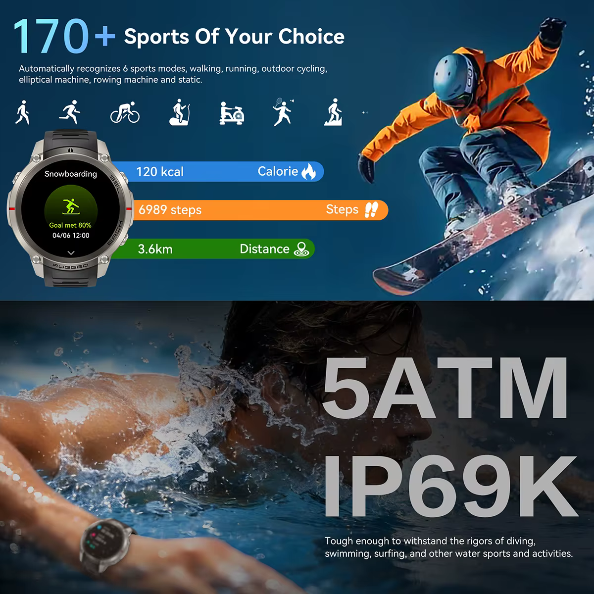 Nouvelle montre connectée GPS VWAR T-Rex 4 2026 avec cartes hors ligne, montre intelligente de sport militaire pour hommes, étanche 50m pour la natation, saphir, altimètre