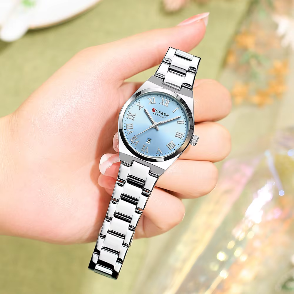 Montres de luxe en acier inoxydable pour femmes avec date