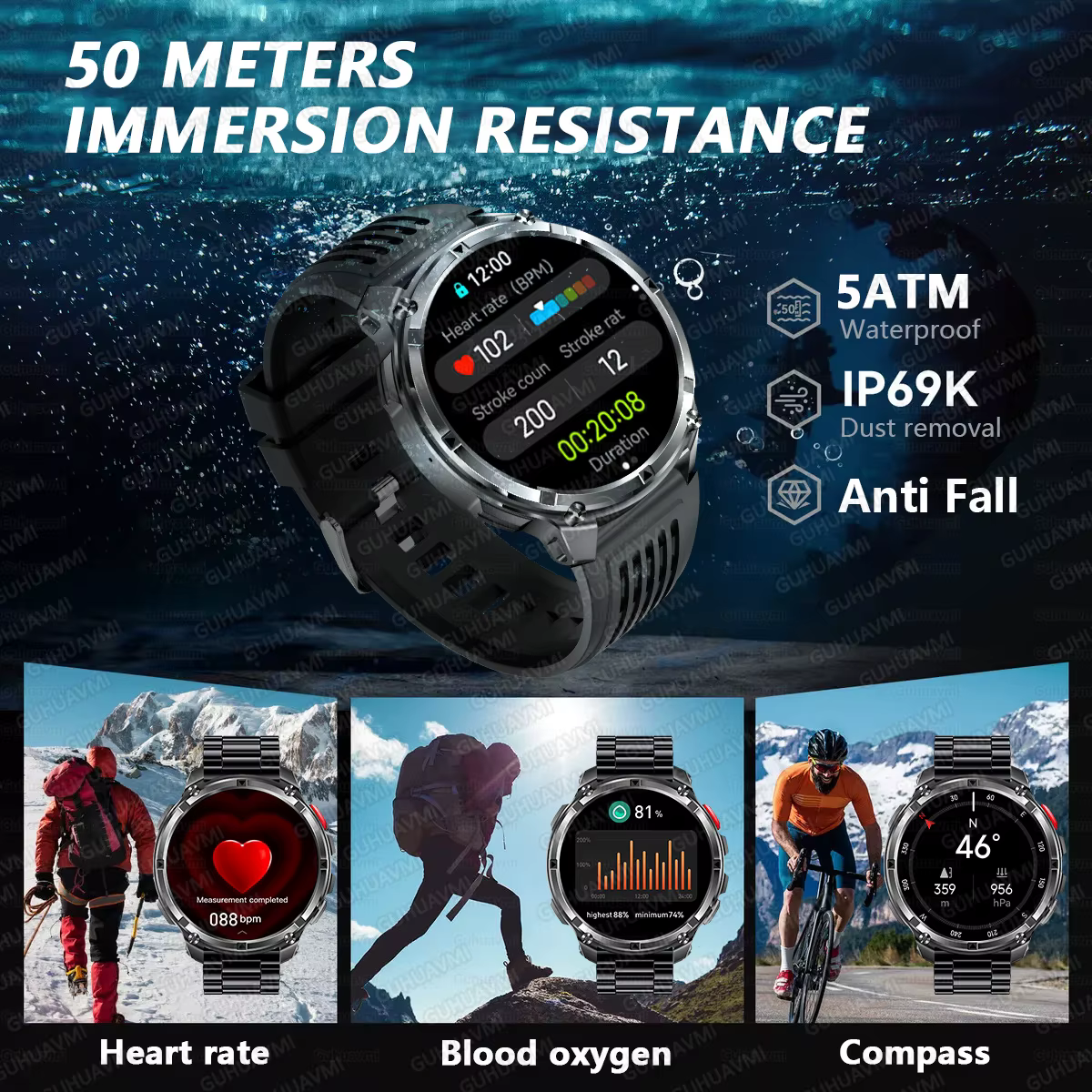 2026 nouveau T-Rex3 Pro 1100mAh batterie montre intelligente GPS chemin 5ATM étanche sport course tracker extérieur boussole militaire Smartwatch
