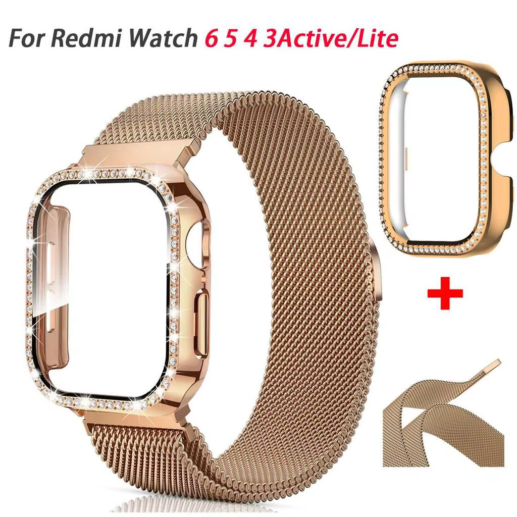 2in1 boucle milanaise + étui pour montre Redmi 6 5 4 3Active 3Lite diamant couverture + bracelet