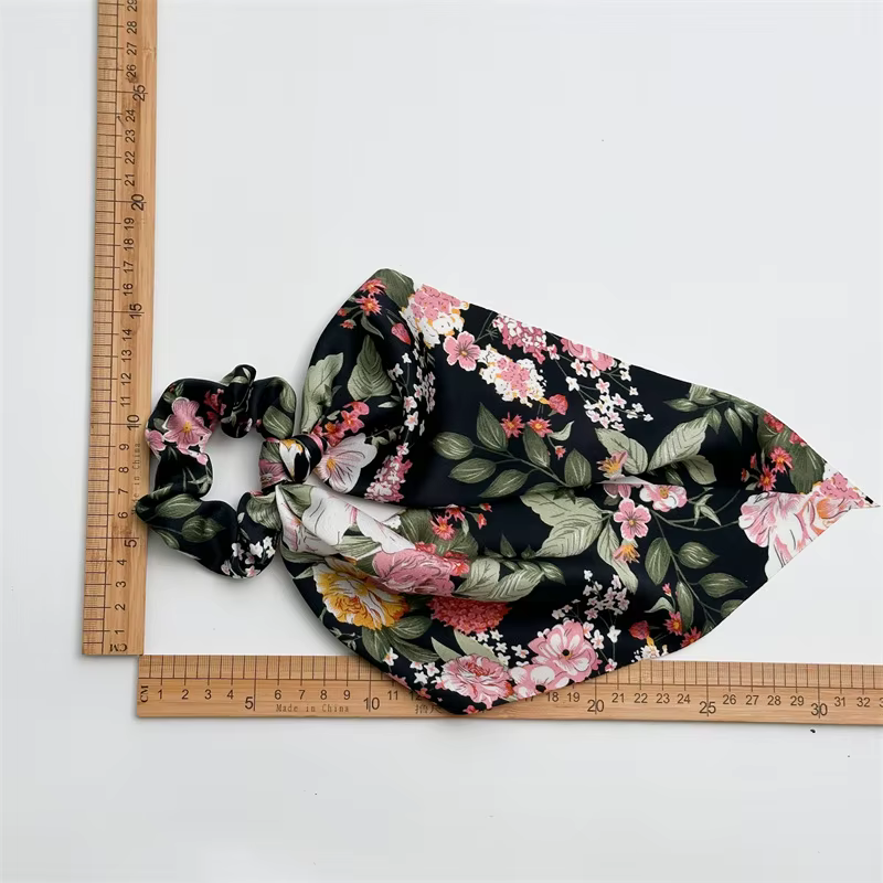 Bandeau plissé décoratif en ruban satiné imprimé, chouchou pour cheveux exquis pour femme, accessoires de mode printemps-été
