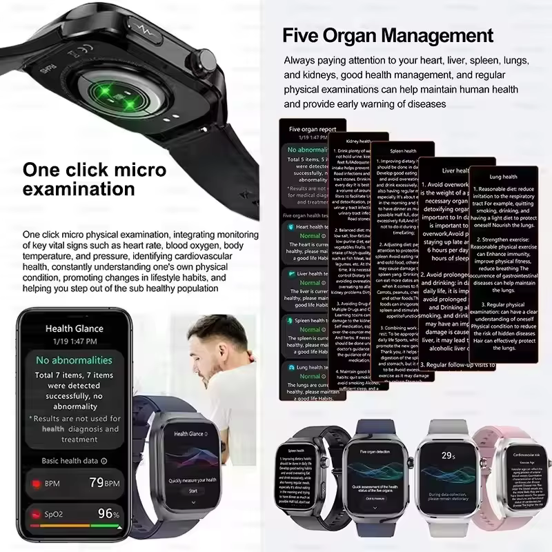 2025New Micro examen physique montre intelligente pour hommes acide urique graisse corporelle cinq organes santé montres Bluetooth appel SmartBracelet
