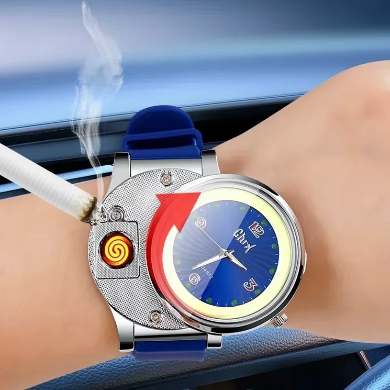 Montre allume-cigare 2 en 1, montre-bracelet coupe-vent en tungstène, chargeur USB, montre de sport pour garçons, allume-cigare, cadeaux