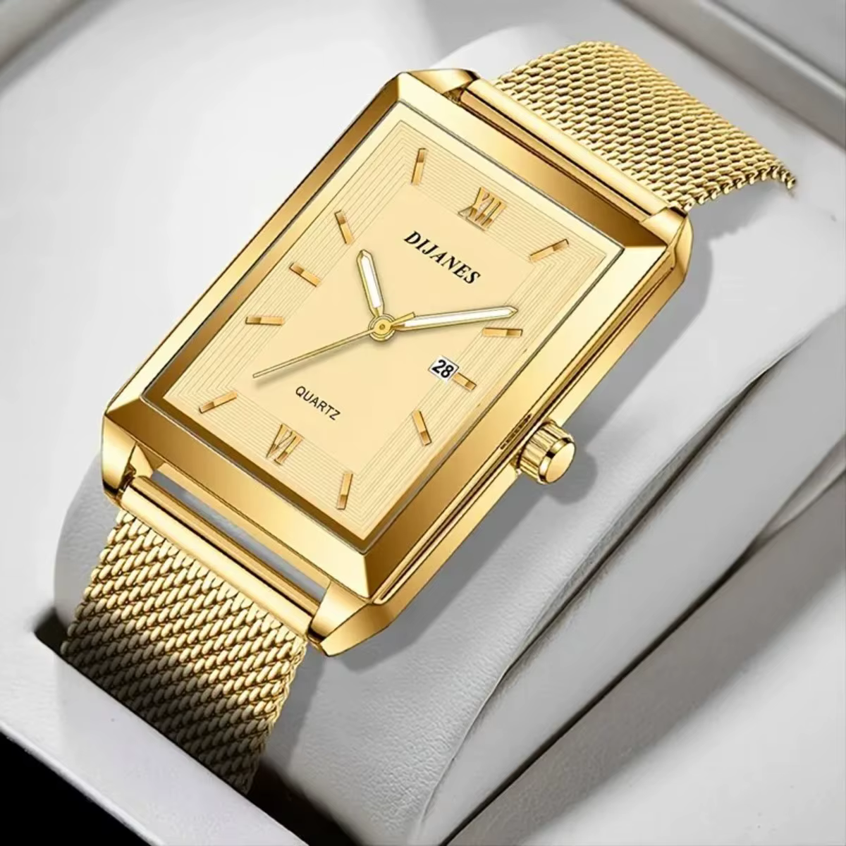 Montre-bracelet à quartz rectangulaire en acier inoxydable pour hommes