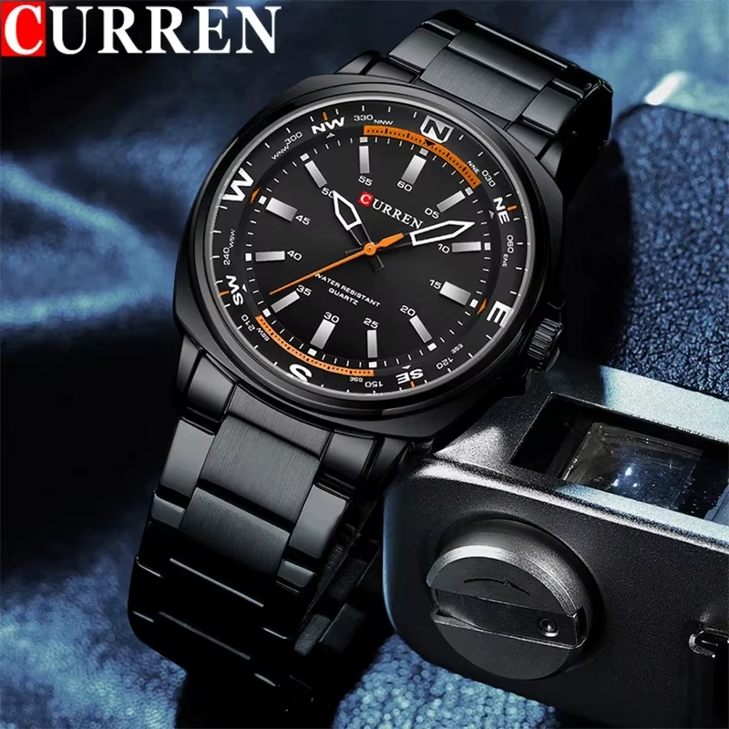 CURREN 8455 montre à Quartz de mode pour hommes affaires bracelet en acier inoxydable veilleuse étanche