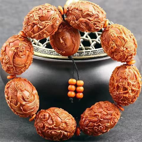 Bracelet en noyaux d'olivier à grandes graines, sculpture nucléaire, dix mille bouddhes Asahi, chaîne à main, dieu de la richesse, bijoux Maitreya Guanyin, 1.9