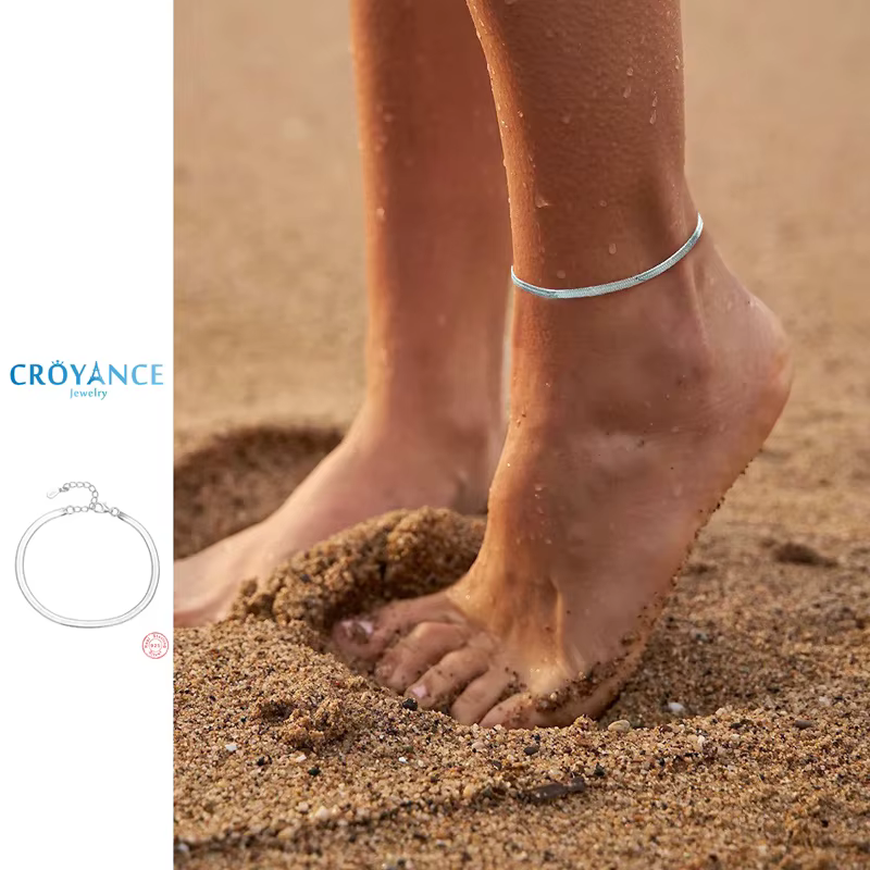 Chaîne de cheville classique simple en os de serpent pour femme, bijoux en argent sterling 925, style punk rock unisexe, bracelet brillant style lame, chaîne de pied