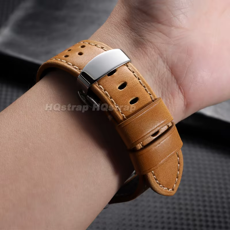 Bracelet de montre vintage 18mm 20mm 22mm en cuir perforé respirant style course avec fermoir papillon pour Rolex