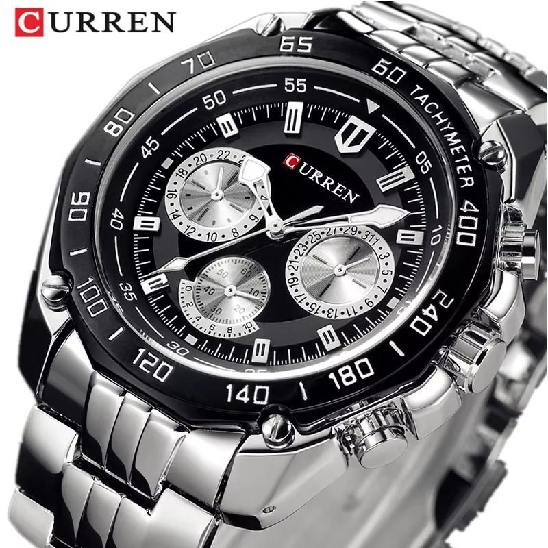 Montres CURREN 8077 pour hommes avec bracelet en acier inoxydable