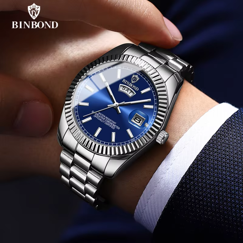 BINBOND B7012 hommes mode affaires sport montre à Quartz 30M étanche lumineux classique calendrier horloge créative