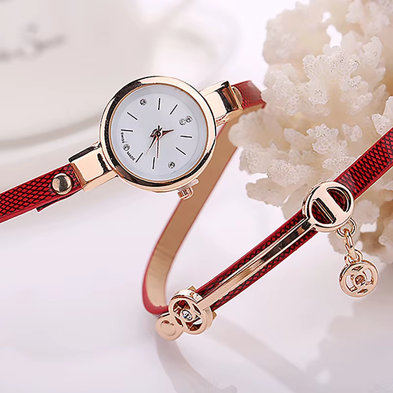 Montre-bracelet en similicuir pour femme
